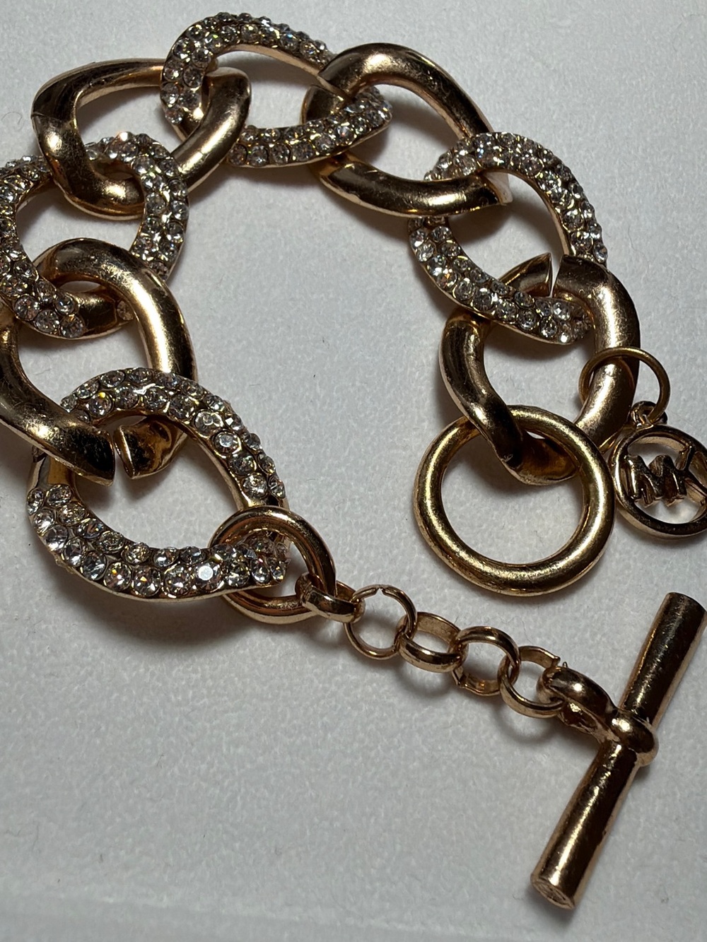 Michael Kors Gold Tone Pave Rhinestone Chunky Link Toggle Chain Bracelet